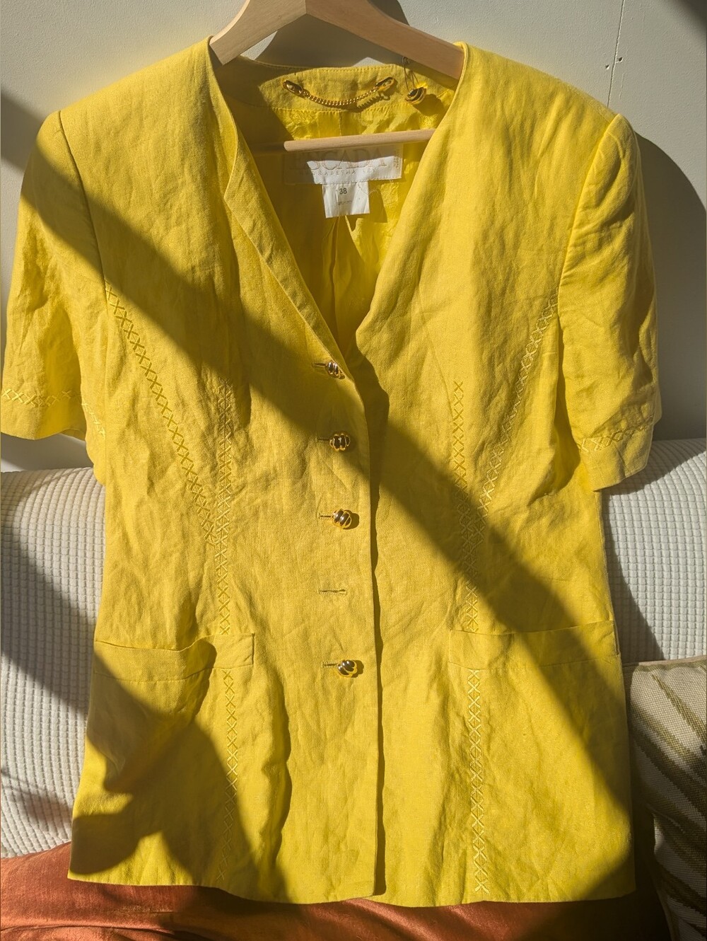 Escada Vintage 1980s Women's Yellow Short-Sleeve Jacket